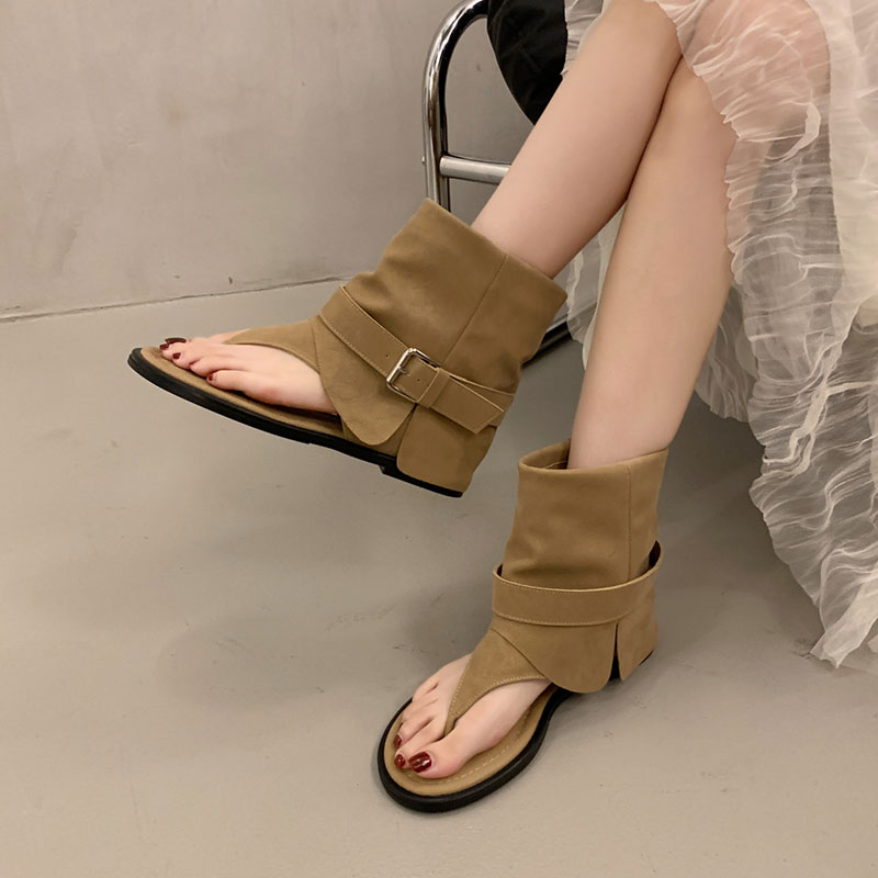 内增高夹脚人字高帮罗马凉鞋女2026新款夏季裤管短靴配裙子凉靴子