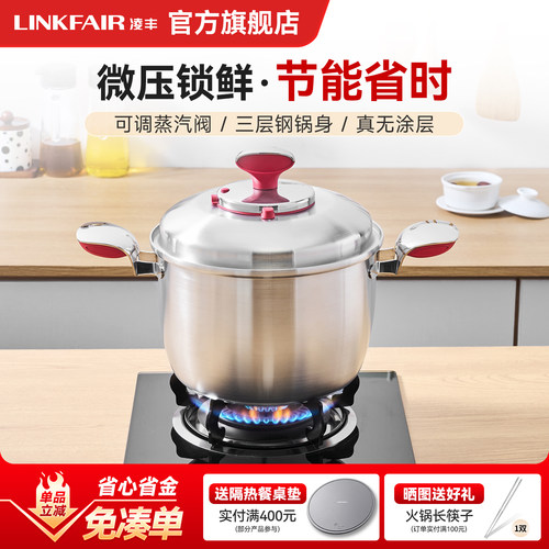 凌丰锁味鲜微压锅炖汤盅汤锅304不锈钢汤煲家用焖烧锅汤桶电磁炉