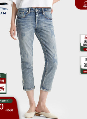 DENHAM2025年女士做旧水洗直筒中腰磨白九分牛仔裤LIZ ANKLE