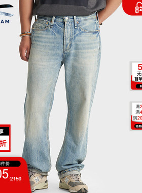 DENHAM2025年秋季男士复古宽松直筒中腰水洗磨白蓝色牛仔裤DAGGER