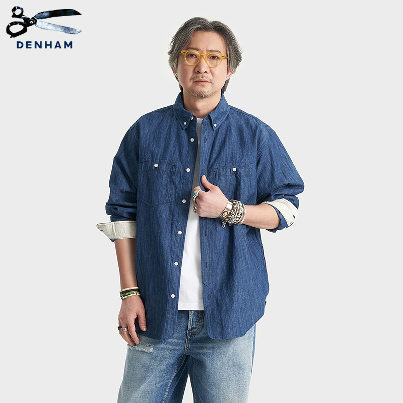 DENHAM靛蓝宽松牛仔衬衫男