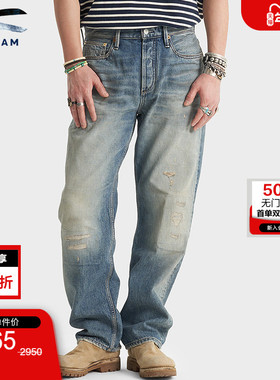 DENHAM2025年ARCHIVE男士休闲宽松直筒中腰蓝色牛仔裤DAGGER