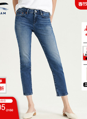 DENHAM女士复古直筒中腰蓝色剪刀牛仔裤女LIZANKLE