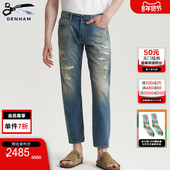 DENHAM男士 意大利制破洞磨白赤耳直筒中腰剪刀牛仔裤 RIDGE
