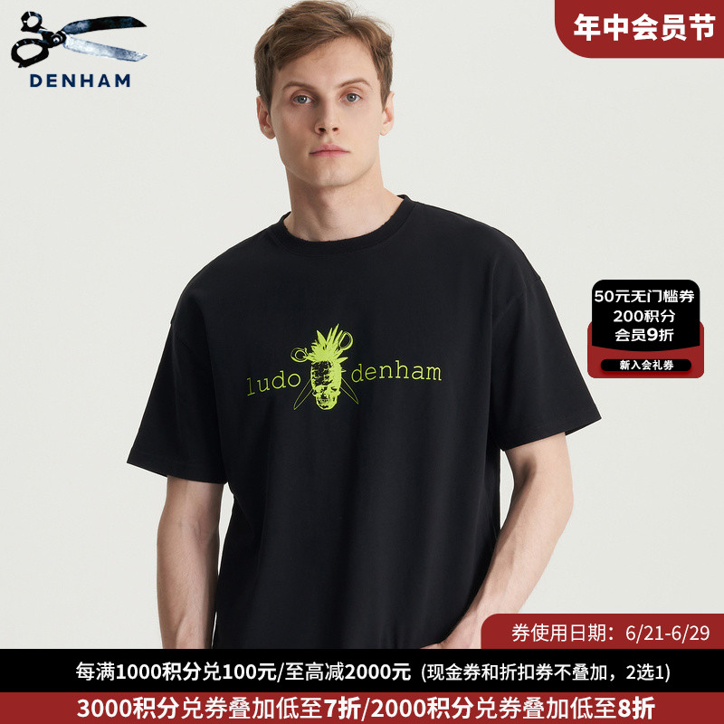 DENHAMX LUDO联名男女同款新款经典简约宽松黑色短袖T恤