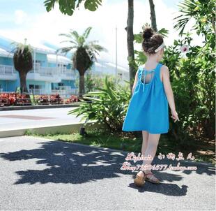 日韩女童新款吊带裙韩版背心花边圆领后背系带裙夏季休闲沙滩裙