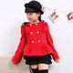 面料加厚 中大女童大红双排扣毛呢大衣儿童短外套 韩版 秋冬款