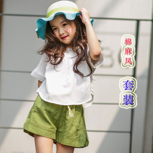 【棉麻风套装】夏女童清爽棉麻短裙裤套装宽松中大童休闲套装夏