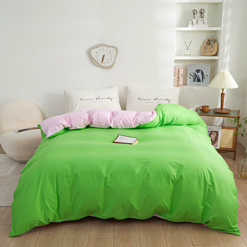 四季款全棉简约素色荧光绿浅粉色双拼AB版单品被套纯棉斜纹被罩
