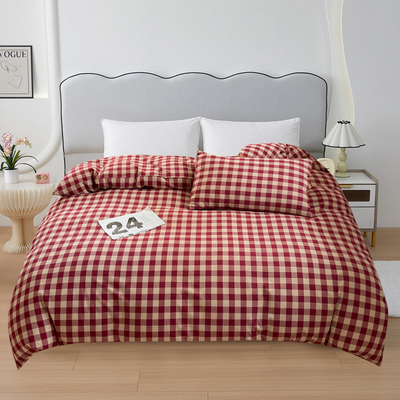 大红格子全棉水洗棉单品被套
