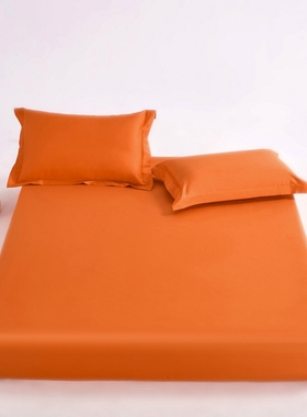 全棉50支双股贡缎长绒棉素色单件魅力橙色床笠纯棉深桔色床垫套子