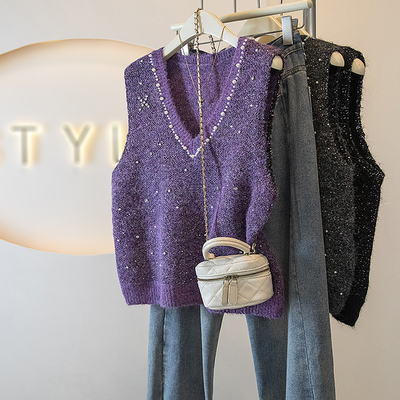 实拍大码女装冬季新款韩版胖MM高级感潮流设计感显瘦修身针织马甲