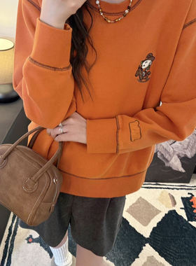 纸袋家秋冬新款木马狗狗纯棉短款加绒卫衣长袖刺绣上衣8629