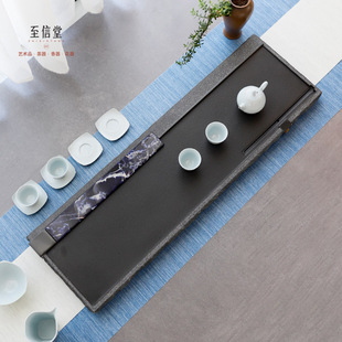 至信堂天然整块景泰蓝乌金石茶盘高端奢石茶台轻奢办公茶具简约
