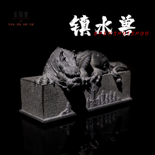 至信堂手工雕刻整块青石镇水兽摆件家居装饰雕刻蚣蝮办公摆件