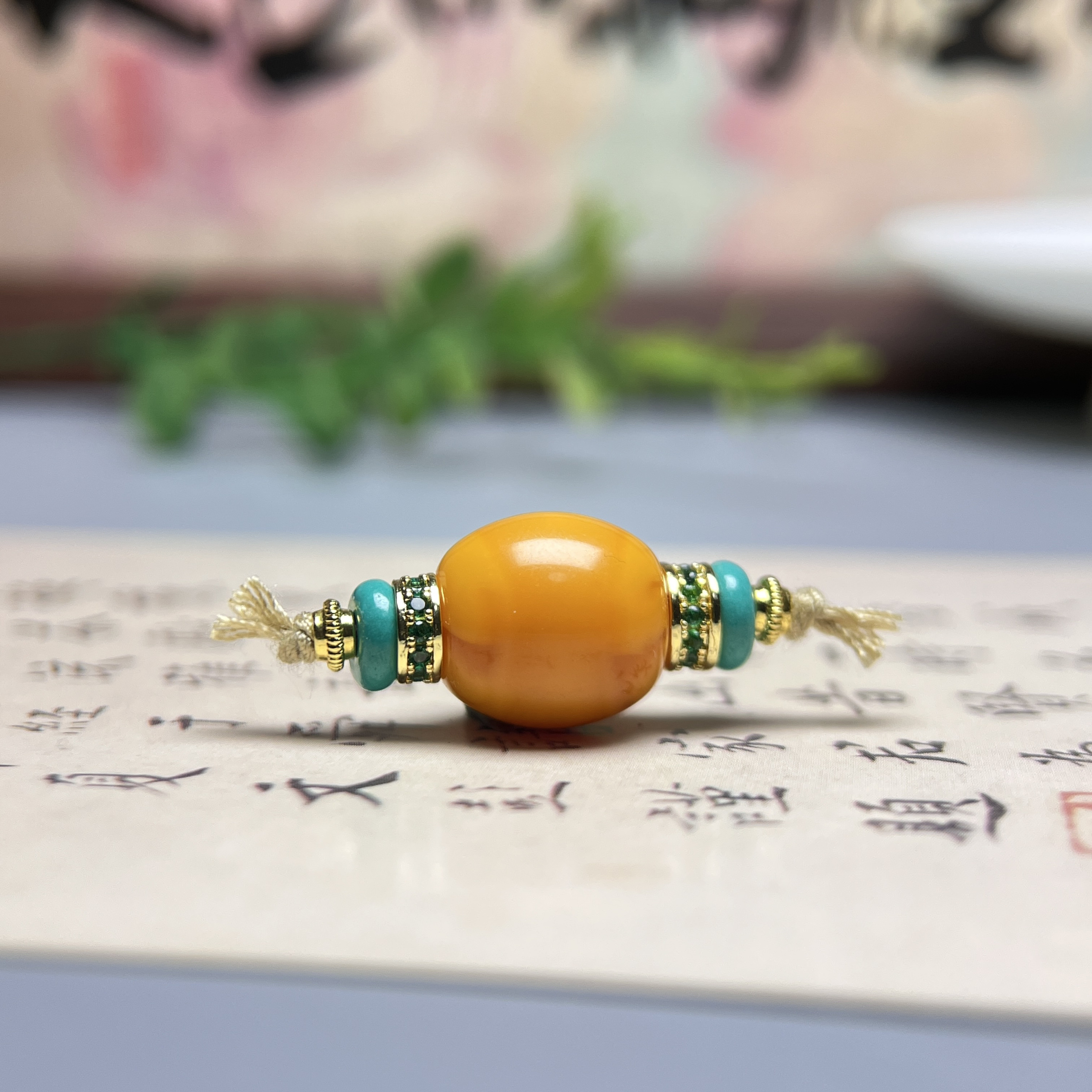 文玩手串配珠配饰-12x13mm老蜡枣珠 -绿松南红蜜蜡隔珠配件
