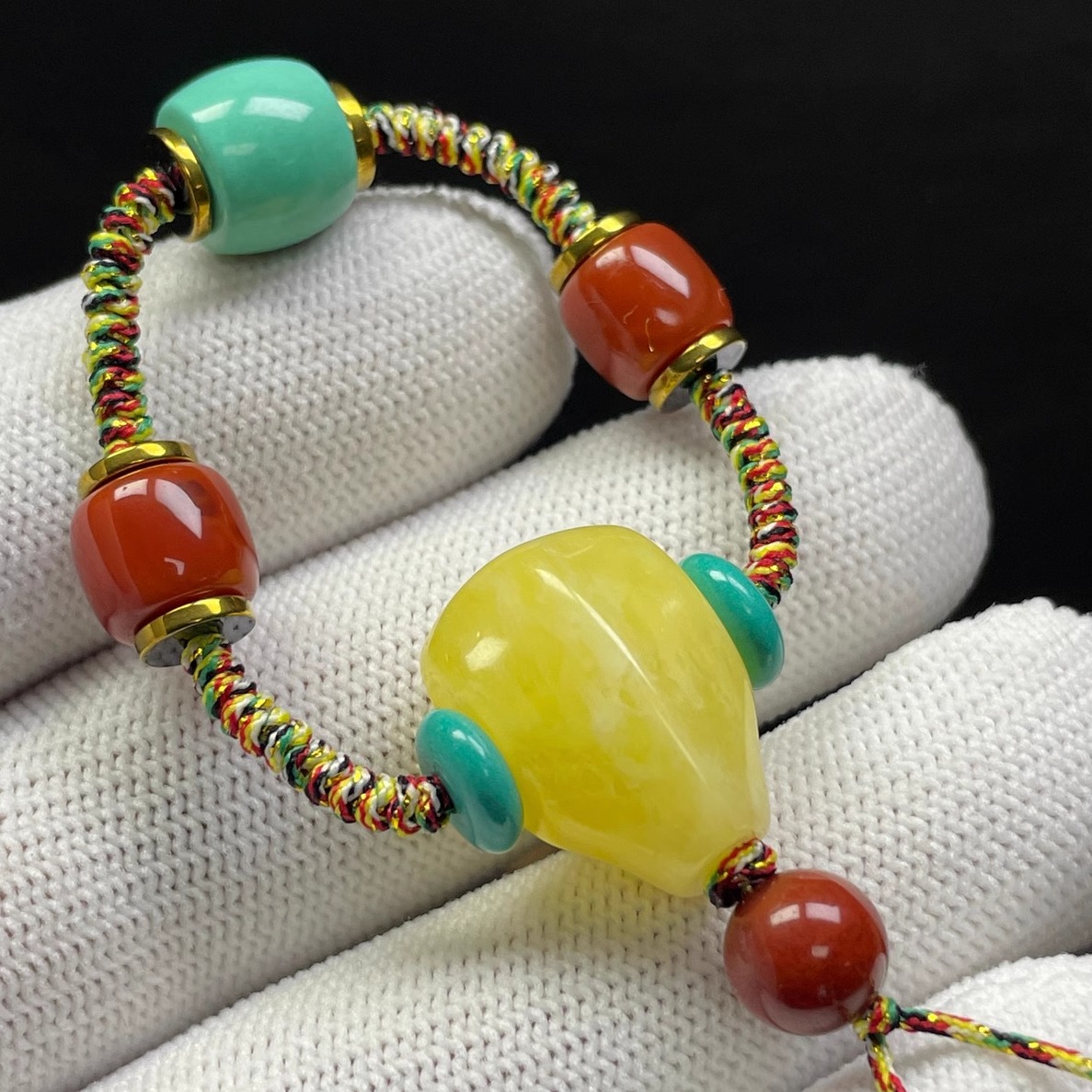 蜜蜡三通配饰全套四件6-10mm串