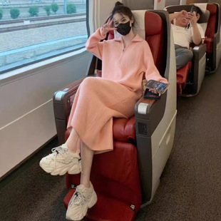 内搭裙子配大衣毛衣裙打底长裙 高领拉链针织连衣裙女2025秋冬新款