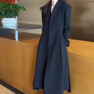 大码女装上班职业通勤网红过膝风衣外套胖mm200斤收腰显瘦大衣