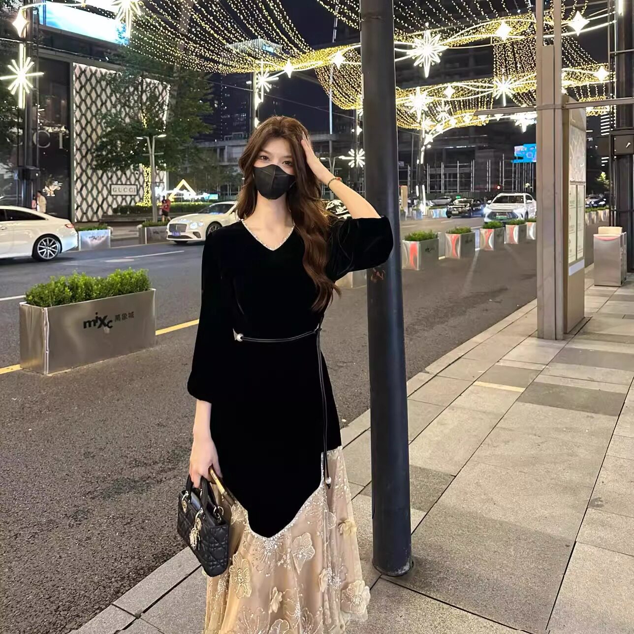 大码女装胖mm200斤高级感重工刺绣亮片拼接金丝绒连衣裙法式气质
