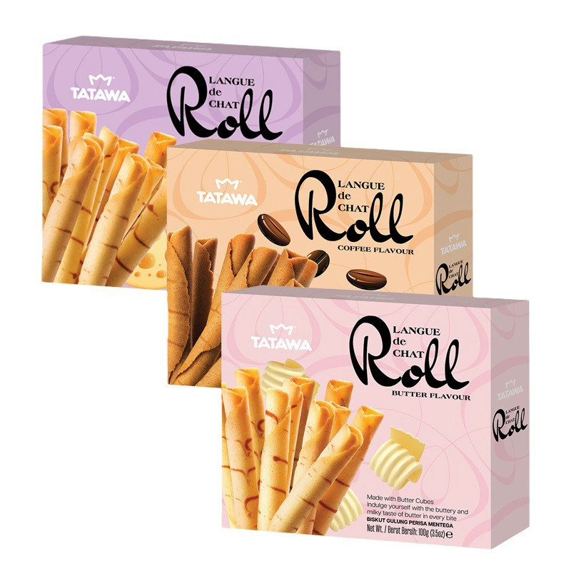 TATAWA马来西亚进口龙舌卷黄油咖啡味蛋卷饼干100g馋嘴小吃零食