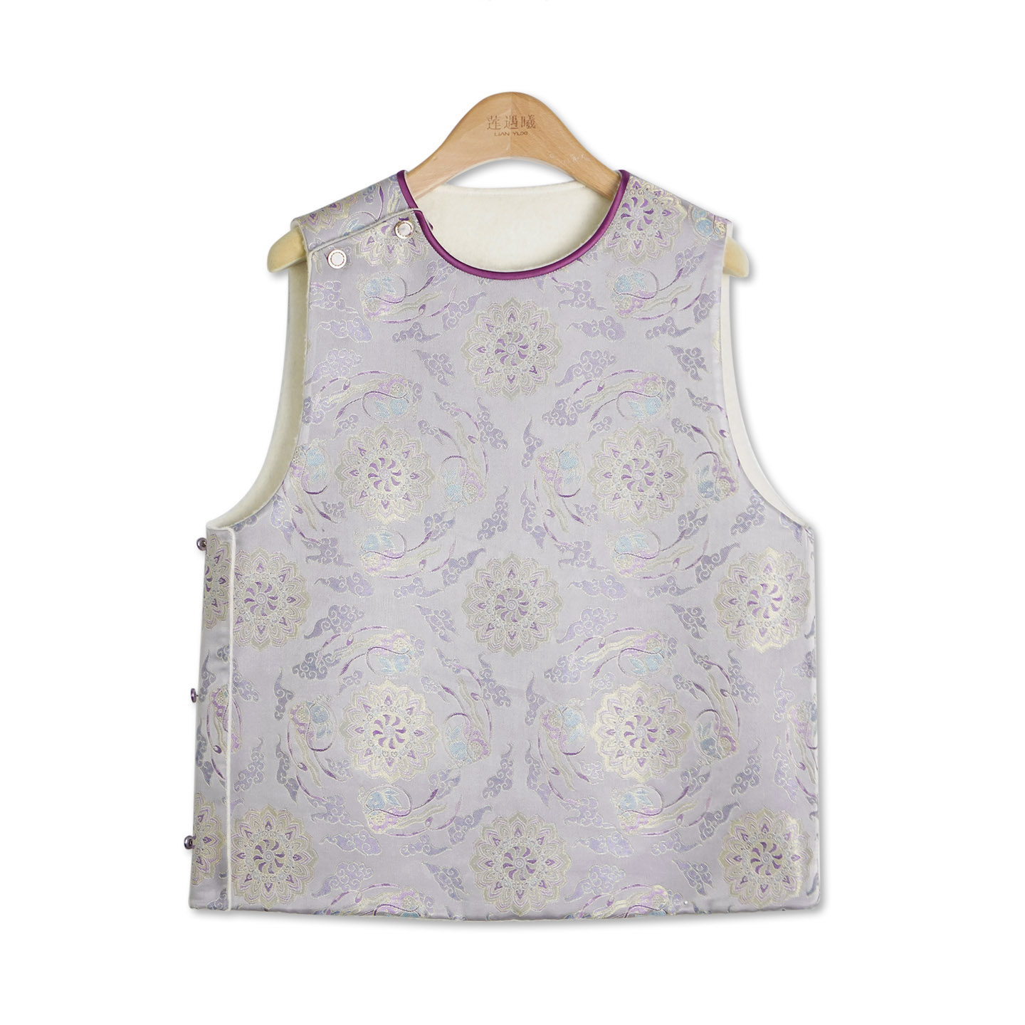 宋锦拼羊毛马甲新中式国风女装