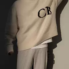 Cole Buxton Minimalist Letter Logo Jacquard Embroidery Loose Round Neck Casual Knit Sweater Jacket Trendy