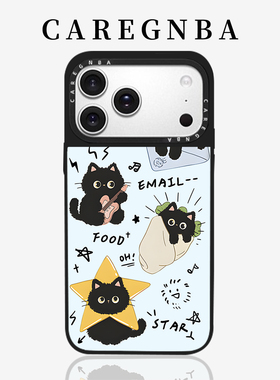 CAREGNBA联名潮酷黑色小猫适用苹果16ProMax手机壳iPhone15plus卡通13甜美14pm女生12新款11防摔套XR网红女款