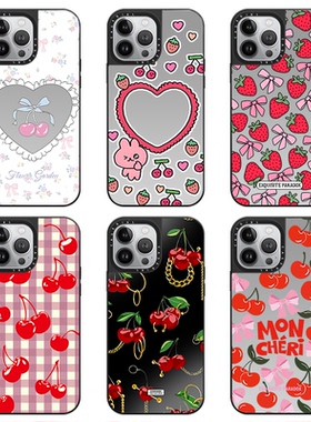 CASEGIRL联名格纹樱桃适用iphone15ProMax手机壳苹果13新款14plus防摔11全包12亚克力XR简约8p女款套