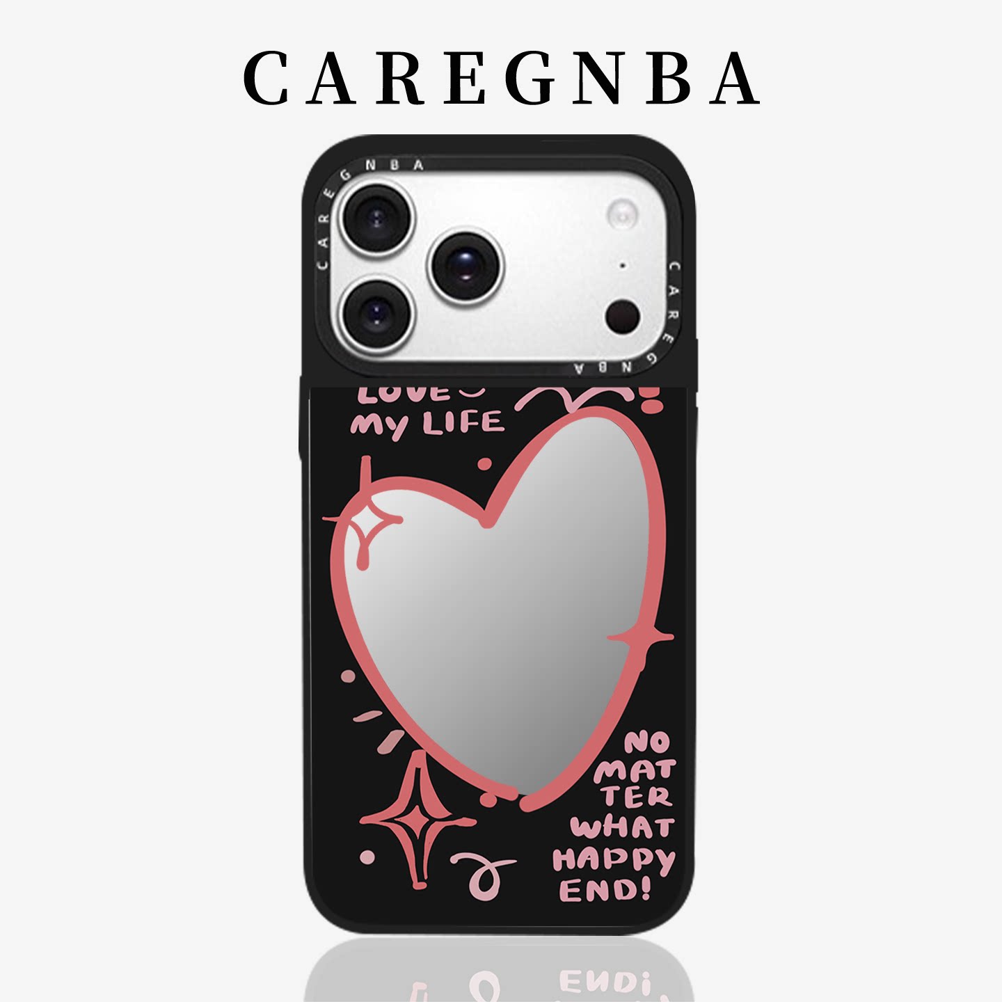 CAREGNBA镜面易梦玲网红明星同款爱心适用苹果16pro手机壳iPhone15promax高级14plus联名13甜酷11女生xr防摔
