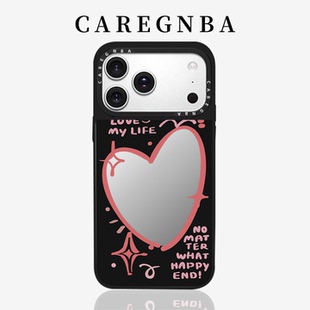 CAREGNBA镜面易梦玲网红明星同款爱心适用苹果16pro手机壳iPhone15promax高级14plus联名13甜酷11女生xr防摔
