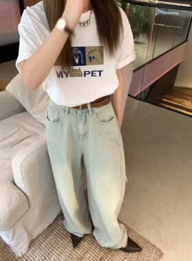 大美自制150-155小个子冲冲冲的牛仔裤 宽松美式休闲阔腿裤子女秋