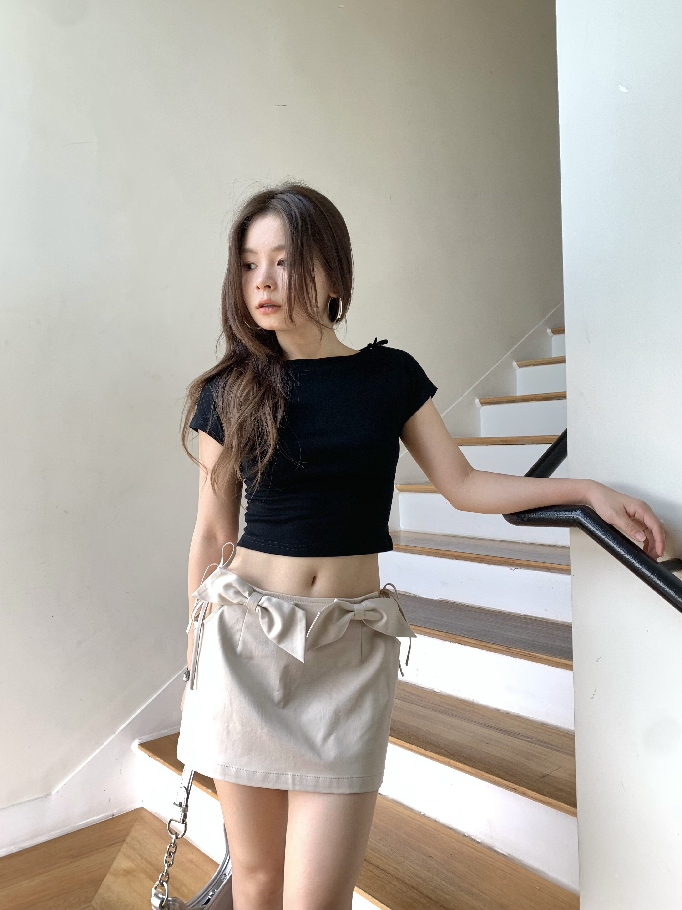 DAMEI大美自制版型小巧精致 短袖 T恤 +蝴蝶结带子女夏季短款上衣