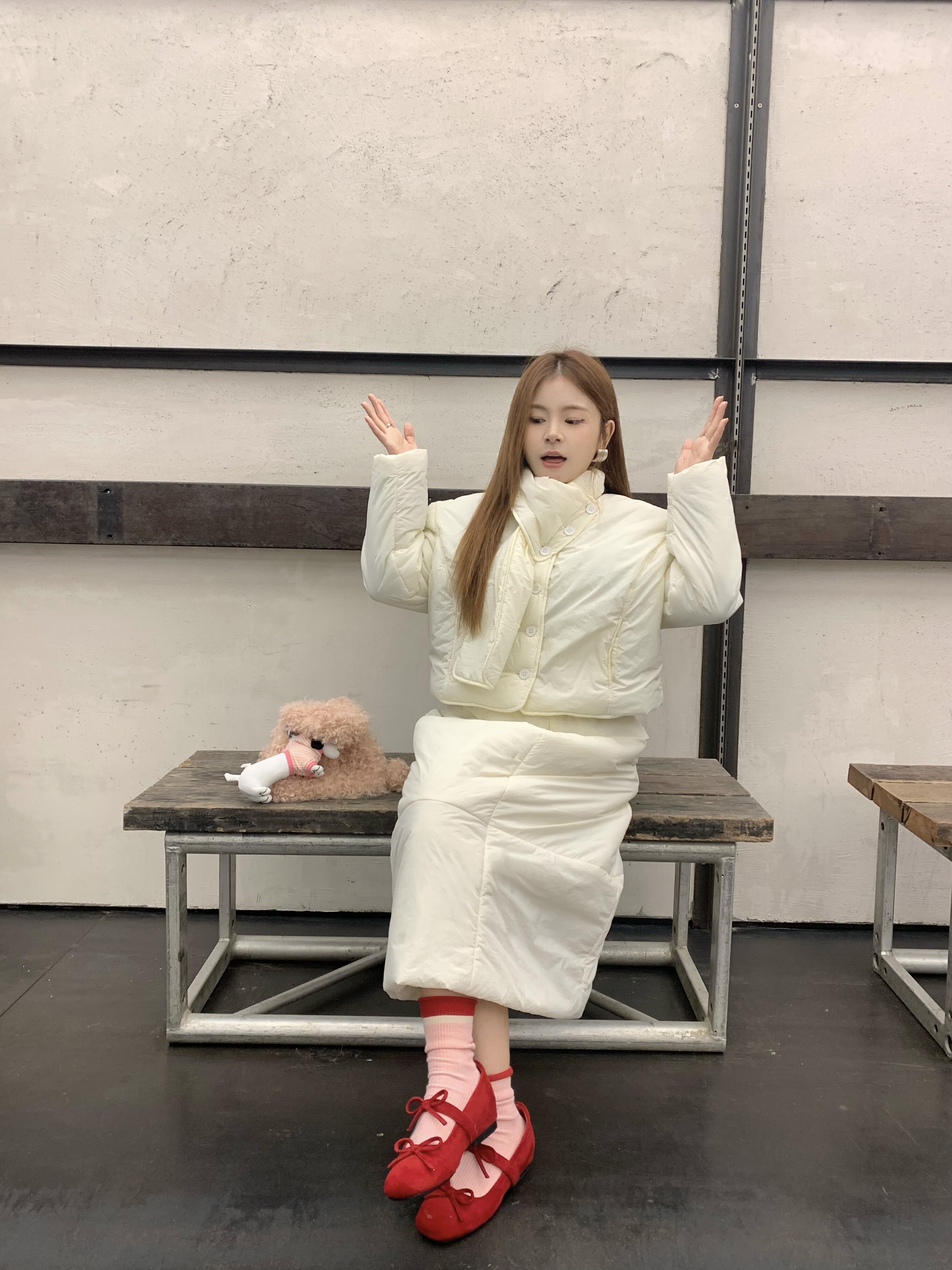 韩系穿搭围脖外套+半身裙两件套