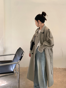 宽松ins风廓形高级感外套 新款 大美自制150小个子绿色风衣女 秋季