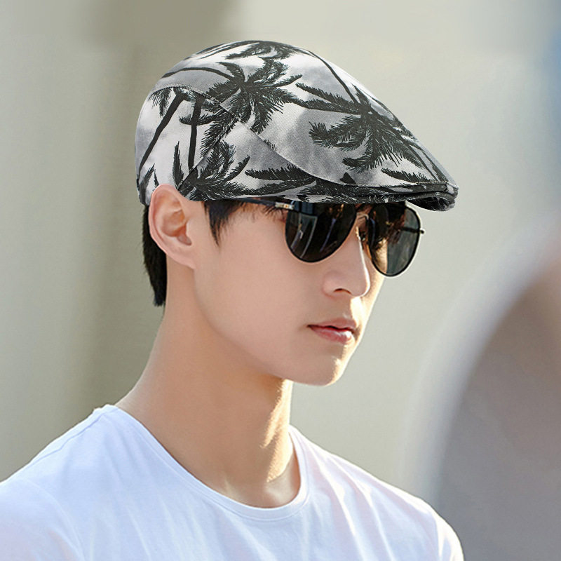 春秋季大花布椰子树印花贝雷帽子男女时尚民族风鸭舌帽休闲前进帽