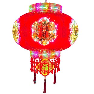 2026年灯笼新款旋转福字硬壳灯笼七彩LED走马灯阳台大门挂彩灯笼
