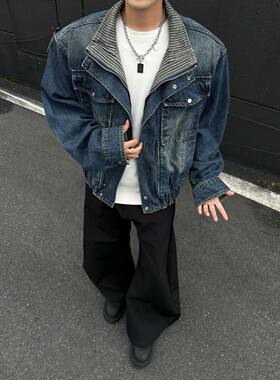 春秋季假两件牛仔外套男女夹克潮