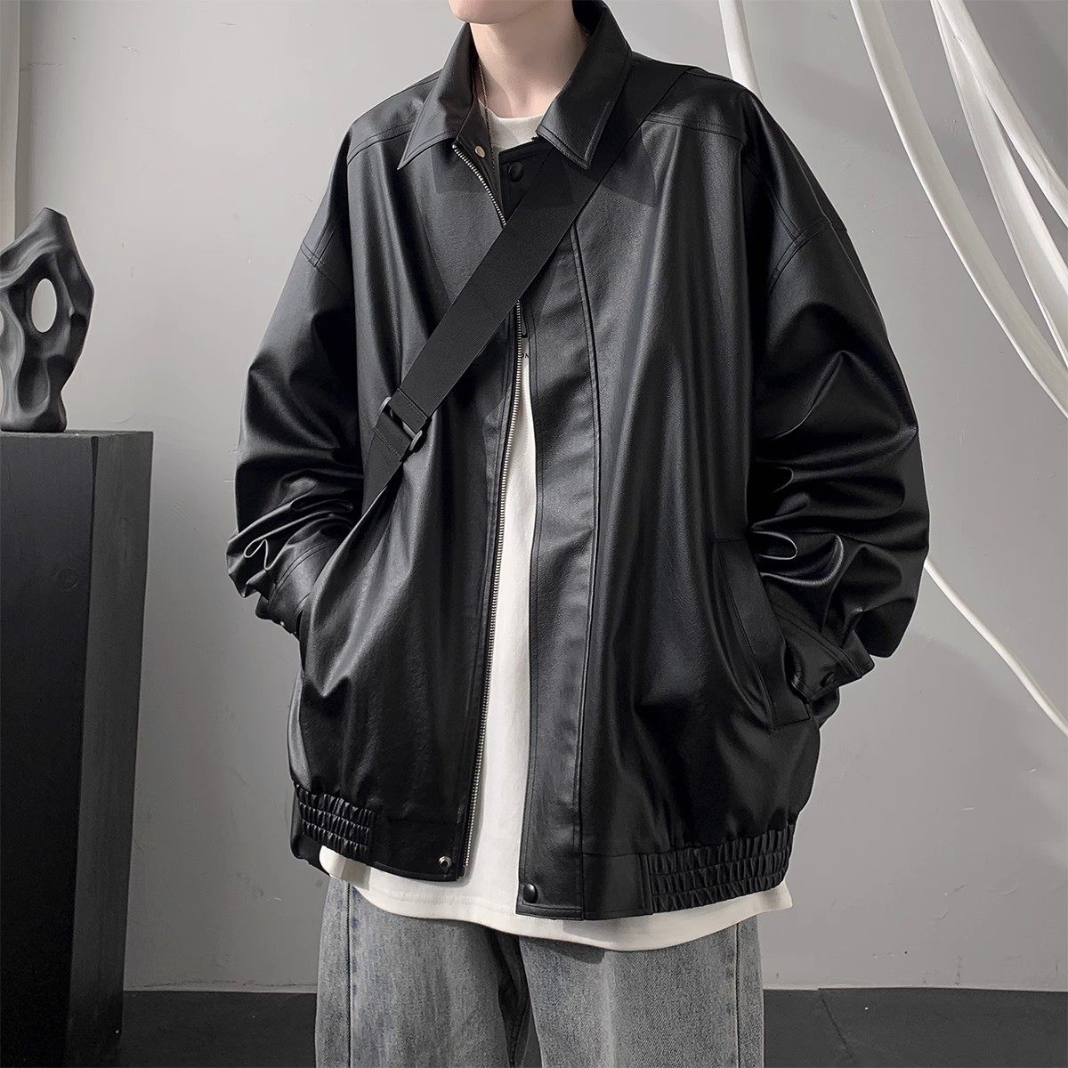 美式复古皮衣外套男秋冬加绒加厚棉服高级感潮牌痞帅PU皮翻领夹克