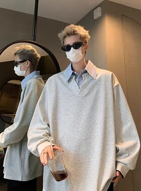 春秋季假两件POLO卫衣长袖外套男
