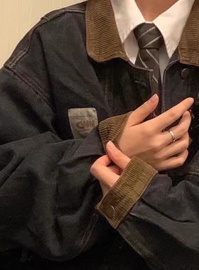 复古拼接少年感牛仔外套男女春秋季中性风宽松痞帅百搭夹克牛仔衣