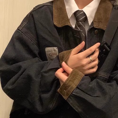 拼接牛仔外套男女春秋夹克牛仔衣