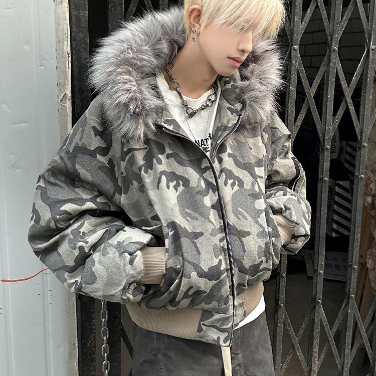 迷彩棉服男冬季加厚连帽夹克棉衣