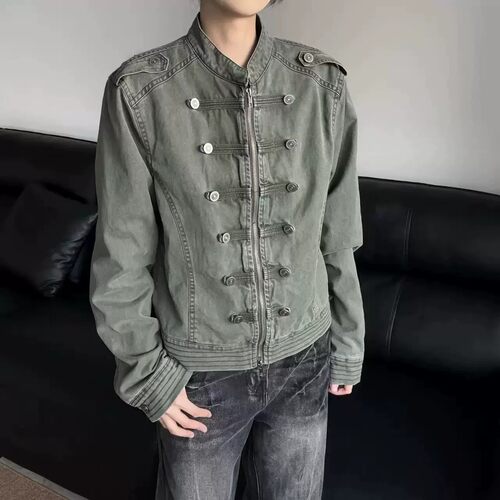 立领牛仔外套男女春秋季短款夹克