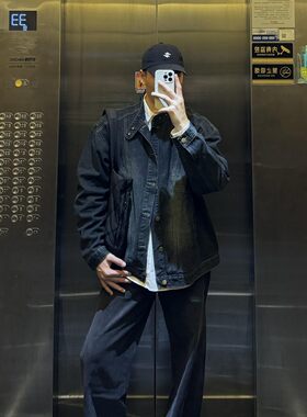 立领重磅牛仔外套男春秋宽松夹克