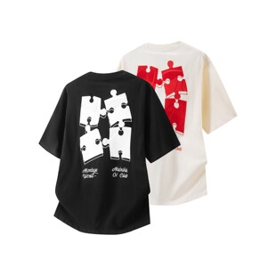 2026新款美式复古重磅刺绣纯棉短袖T恤男女夏季拼图嘻哈潮牌宽松