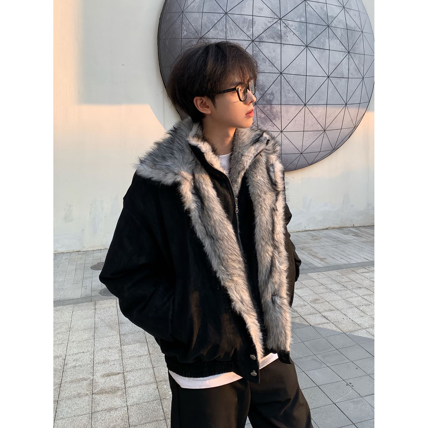 狼王座山雕假两件棉服男冬季外套