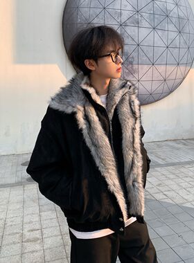 狼王座山雕假两件棉服男冬季外套