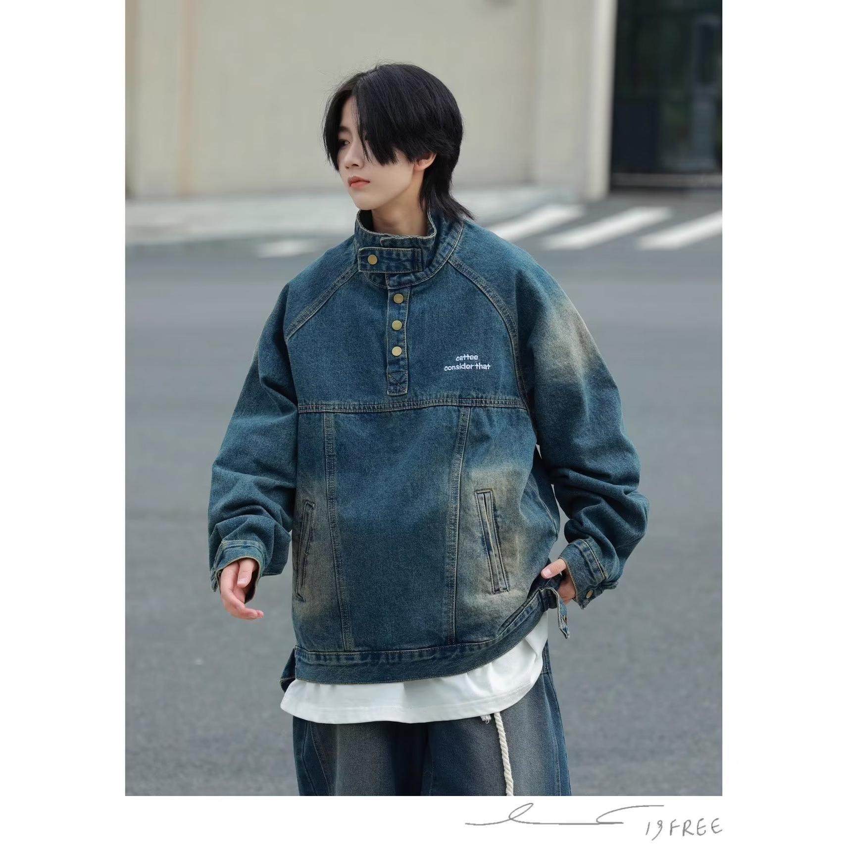 潮牌秋季美式做旧水洗牛仔外套男女复古宽松小众百搭夹克情侣卫衣,男装,牛仔外套,淘宝优惠券,粉丝福利购,淘宝优惠卷