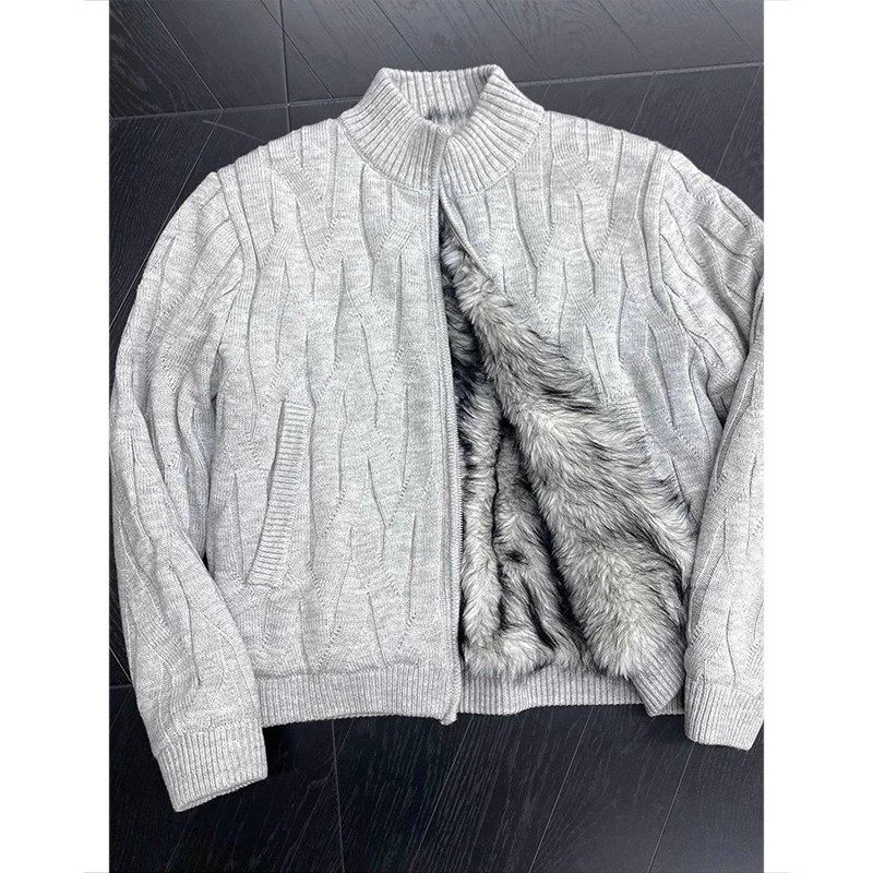 复古编织麻花开衫针织衫毛衣男立领冬季加绒加厚羊毛衫座山雕外套